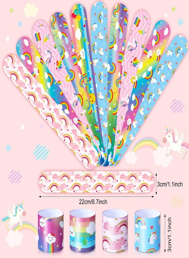 Junkin 24 Pcs Rainbow Slap Bracelets Party Favor for Kids Wristbands Bracelets Unicorn Rainbow Decoration for Girl Boy Cloud Magical Baby Shower Party Supplies(Lovely) - Image 2