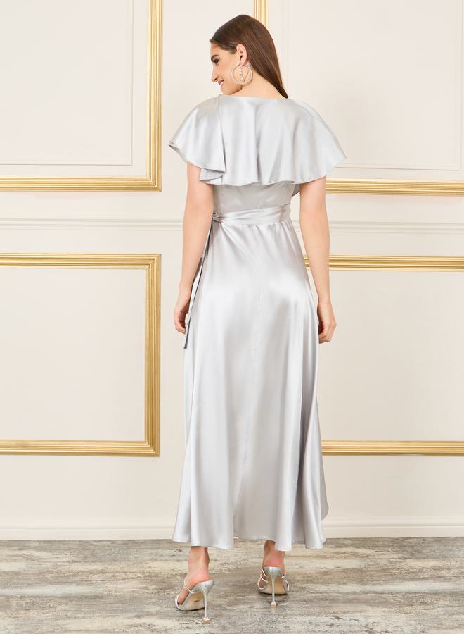 Styli Ruffled Silver Midi Dress  - Image 4