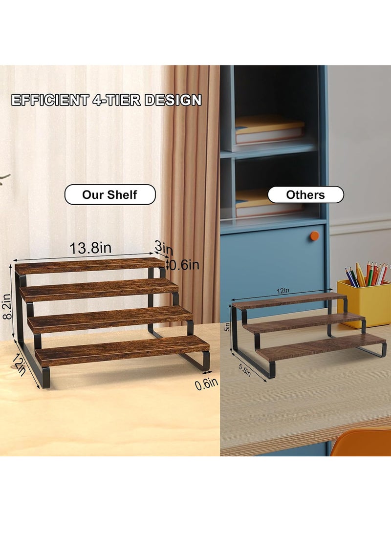 Uwals Wooden Display Riser Stand, 4 Tier Perfume Organizer Tiered Cologne Organizer for Men, Spice Rack Organizer, Display Shelf for Perfume, Party, Makeup, Spice, Figure, Dolls Collection - Image 2