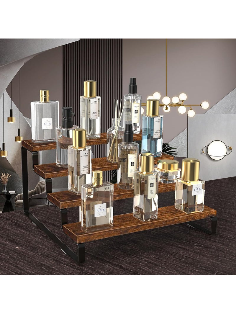 Uwals Wooden Display Riser Stand, 4 Tier Perfume Organizer Tiered Cologne Organizer for Men, Spice Rack Organizer, Display Shelf for Perfume, Party, Makeup, Spice, Figure, Dolls Collection - Image 3