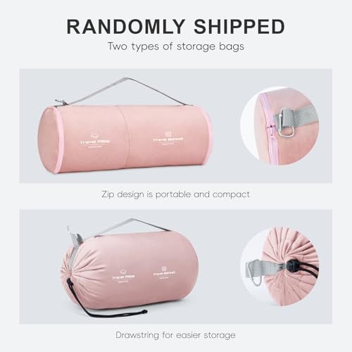 urnexttour Travel Pillow and Blanket Set Neck Pillows Travel Essentials with Sleep Mask for Airplane Car Memory Foam Pink - Image 2