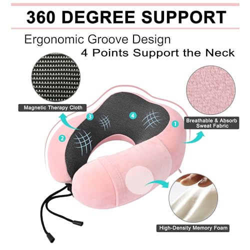 urnexttour Travel Pillow and Blanket Set Neck Pillows Travel Essentials with Sleep Mask for Airplane Car Memory Foam Pink - Image 4