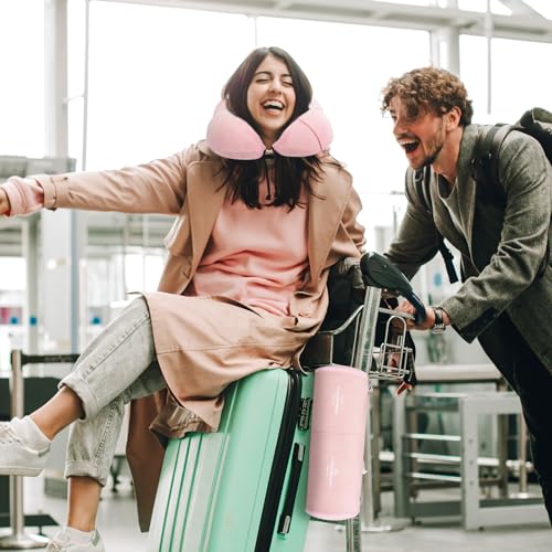 urnexttour Travel Pillow and Blanket Set Neck Pillows Travel Essentials with Sleep Mask for Airplane Car Memory Foam Pink - Image 5