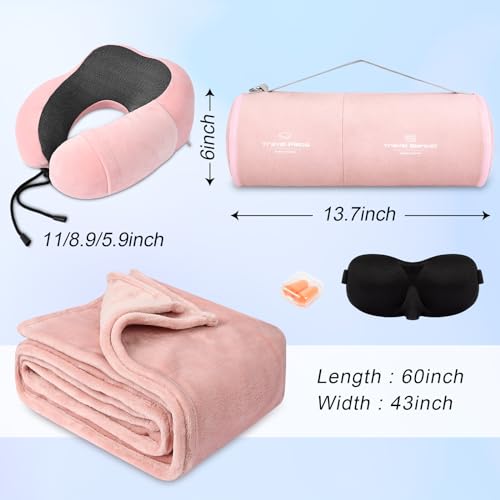 urnexttour Travel Pillow and Blanket Set Neck Pillows Travel Essentials with Sleep Mask for Airplane Car Memory Foam Pink - Image 3