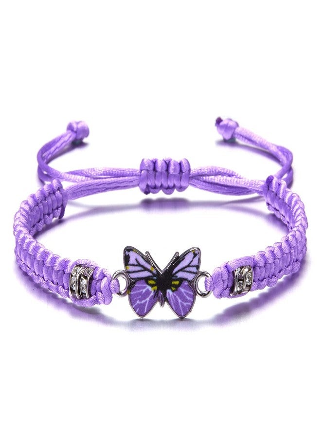 Pingyongchang Butterfly Charm Bracelet Adjustable String Butterfly Friendship Bracelets Cute Hand Woven Colorful Butterfly Charm Bracelets for Women Gifts Jewelry-Purple - Image 1