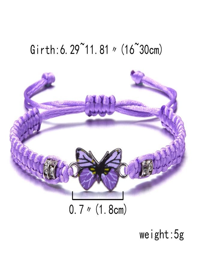 Pingyongchang Butterfly Charm Bracelet Adjustable String Butterfly Friendship Bracelets Cute Hand Woven Colorful Butterfly Charm Bracelets for Women Gifts Jewelry-Purple - Image 2