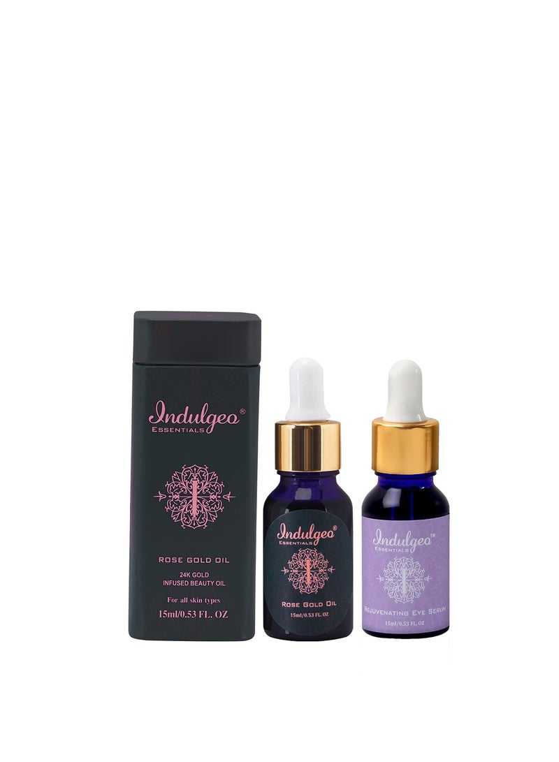 Indulgeo Essentials Rose Gold Beauty Oil 15 ML and Rejuvenating Eye Serum 15ML Pack of 2 - Image 1