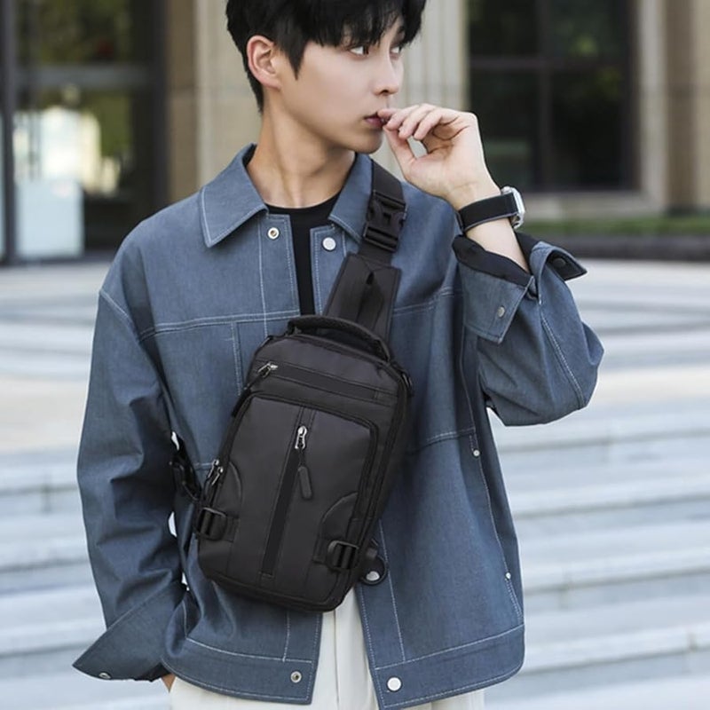 Men Sling Bag Chest Pack Anti Theft Travel Satchel 3D Textured Structure - Image 3