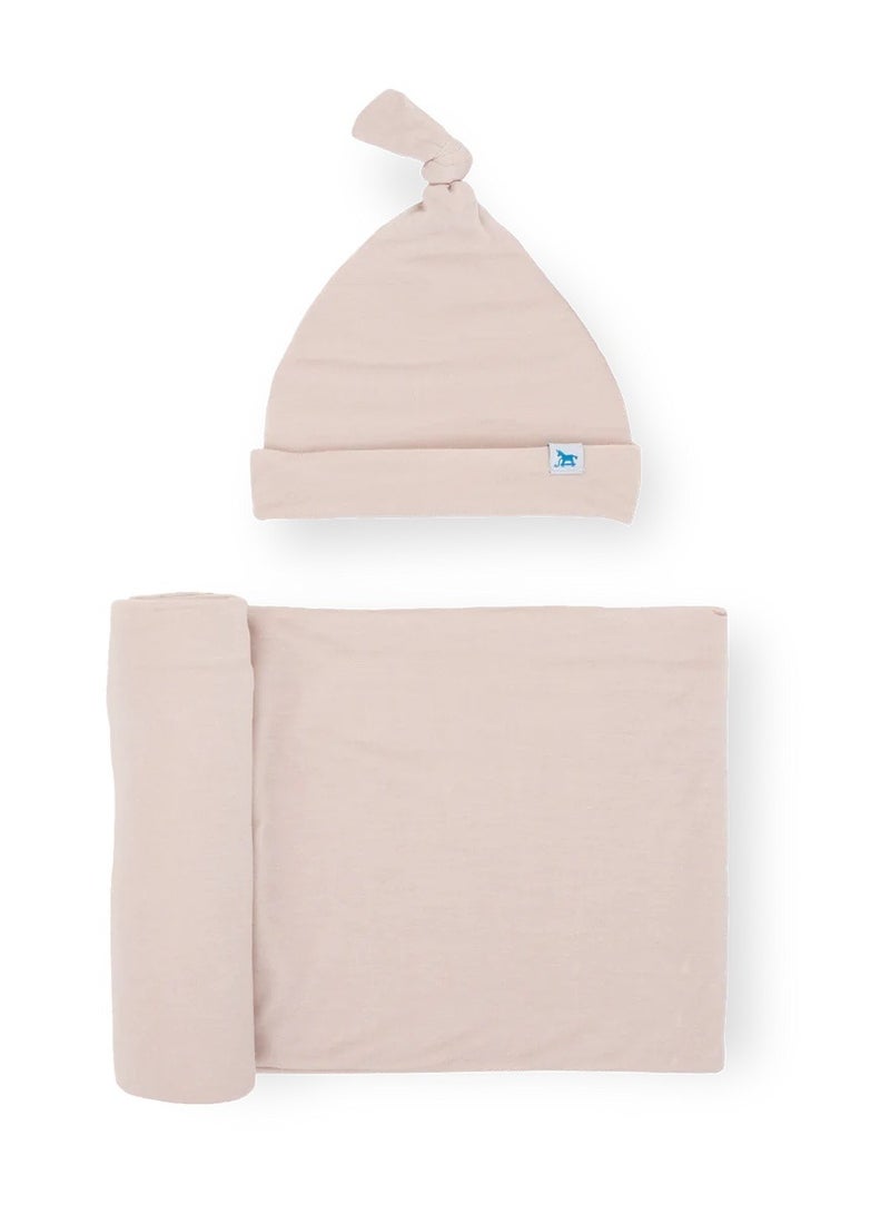 little unicorn Stretch Knit Swaddle and Hat Set Soft Blush - Image 2