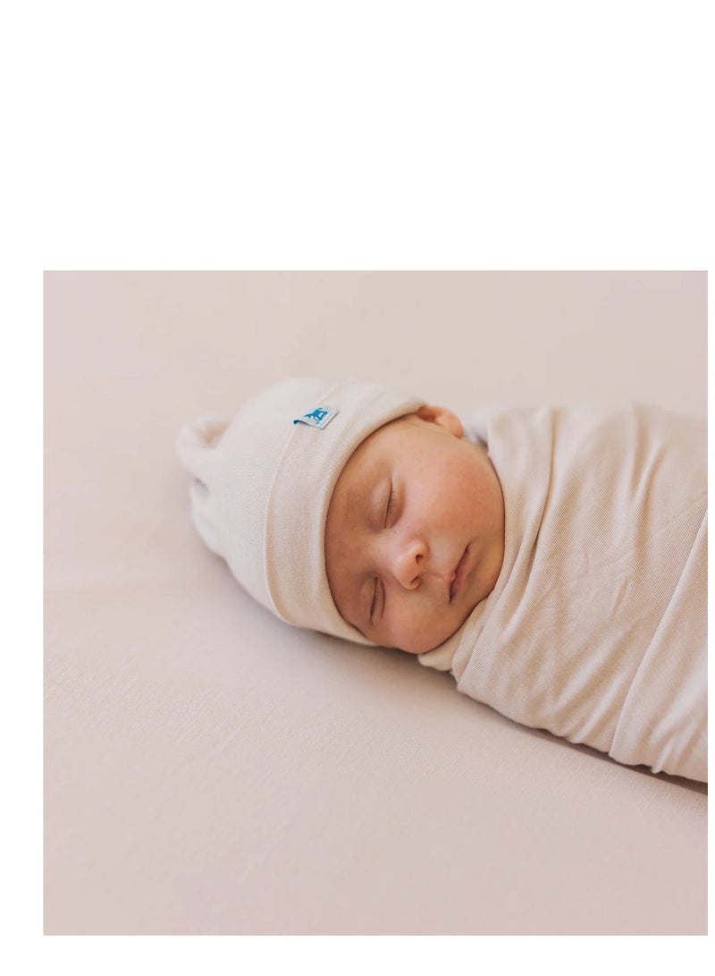 little unicorn Stretch Knit Swaddle and Hat Set Soft Blush - Image 4