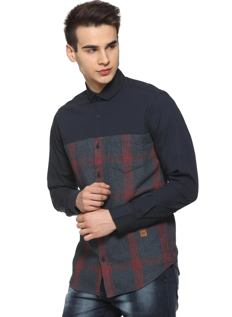 Campus Sutra Men's Midnight Blue Block-Plaid Shirt