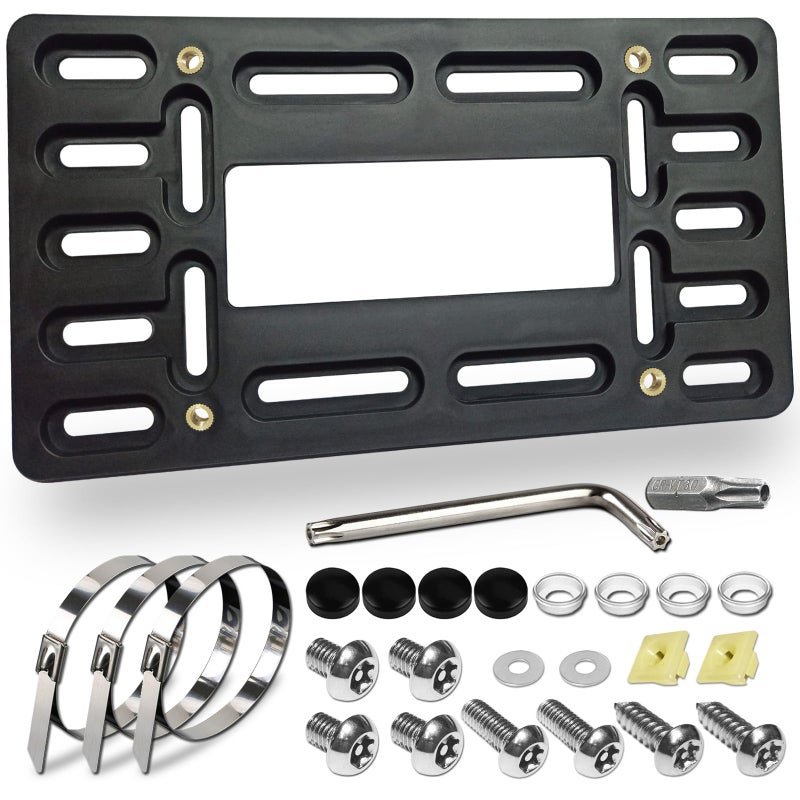 BGGTMO Front License Plate Bracket Holder Front Bumper License Plate Mounting Kit 2 Drill Holes Universal Car Tag Adapter with Anti Theft Stainless Steel Screw Bolt Caps