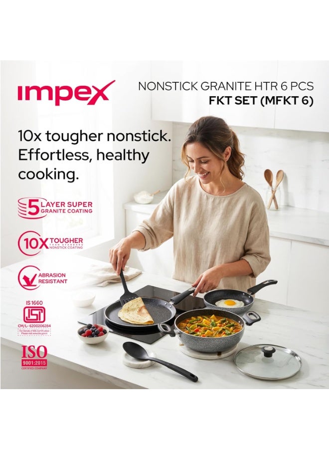 Impex Aluminium Migo Nonstick Granite 5 Pcs Induction Bottom Cookware Set 3 Mm Thick,Festival Gift Set Mfkt 6,5-Layer Super Granite Coated Cookware Set,Hammer Tone Exterior Finish,1 Yr Warranty, Grey - Image 3