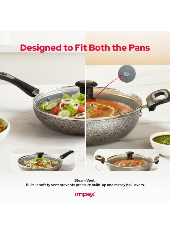 Impex Aluminium Migo Nonstick Granite 5 Pcs Induction Bottom Cookware Set 3 Mm Thick,Festival Gift Set Mfkt 6,5-Layer Super Granite Coated Cookware Set,Hammer Tone Exterior Finish,1 Yr Warranty, Grey - Image 4
