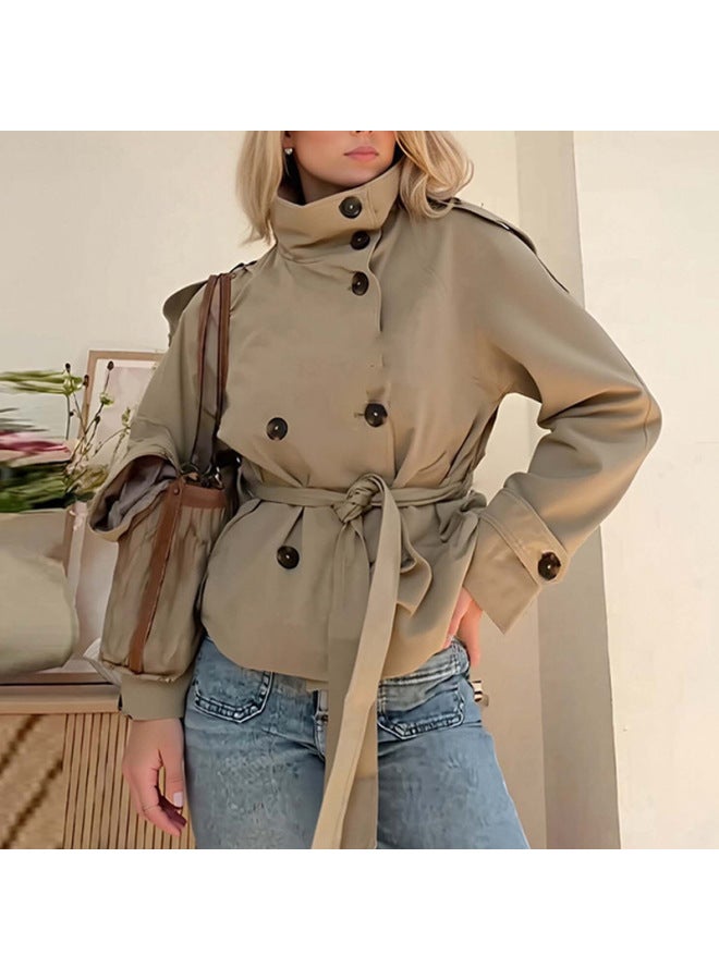 Women's Clothing Hot Retro Style Fashionable Solid Color Loose Buttoned Stand Collar Long-sleeved Blazer For Women