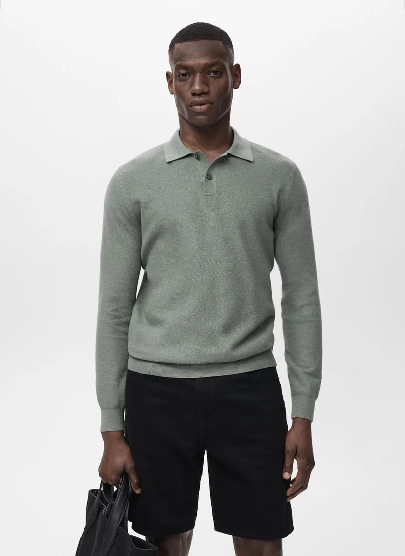 Micro-structured cotton polo shirt