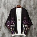 Summer Mens Loose 3/4 Sleeve Shirt Sun-Protective Thin Couple Robe Swallow Black  - Image 1