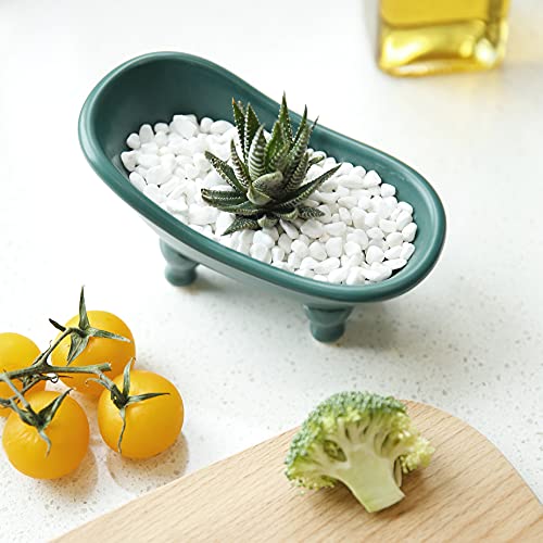 dodococa 1 Piece 5.6" Colorful Ceramic Mini Clawfoot Bathtub Soap Dish Decortative Soap Dish Small Planter Makeup Organizer Container Hamster Bathtub(Blue) - Image 3
