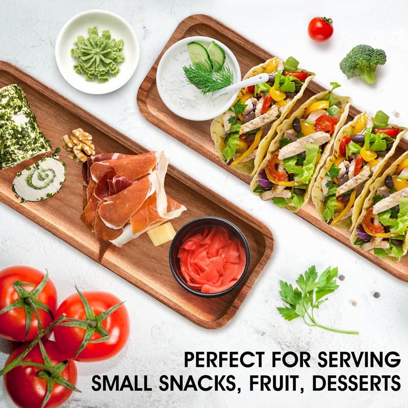 LorisArm 112x 4 Small Wooden Serving Platters and Trays Natural Acacia Wood Tray for Dessert Appetizer Cheese Fruit Cookie - Image 3