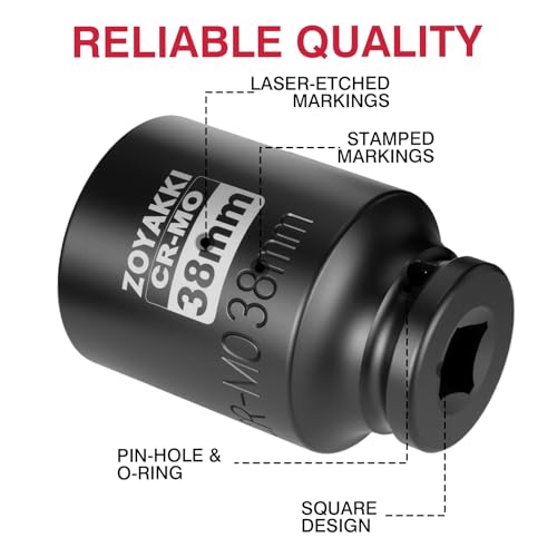 ZOYAKKI 12 Drive x 38 mm Deep 6 PT Impact Socket CRMO12inch Drive 6 Point Axle Nut Socket for Easy Removal of Axle Shaft Nuts Metric 38MM - Image 5
