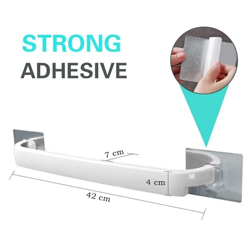 MEZON Self Adhesive Towel Holder No Drill Plastic Wall Mounted Rack Shelf | Multipurpose Cloth Hanger for Bathroom Kitchen | Strong Sticky Organizer Hook Stand (Pack of 3, Random Color) - Image 2