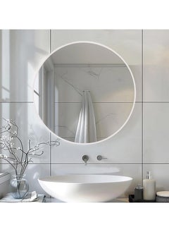 YQbest Round Bathroom Mirror, 24 inch Circle Dressing Mirror, Round Wall Mirror with Simple Metal Frame, Modern Round Hanging Mirror for Bathroom, Hallway, Living Room (White)  - Image 1