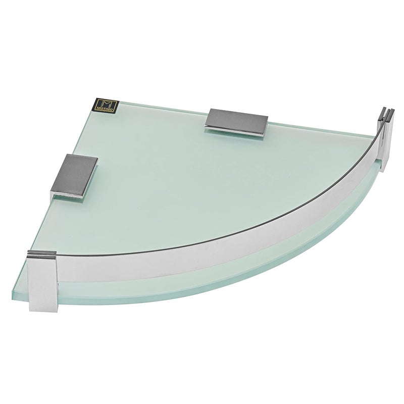 MOTIQO Royal Frosted Glass Corner Shelf for BathroomKitchenWall MountShelvesStorageMultipurpose 9X9 INCH Brass Railling FrostedPack02 - Image 4