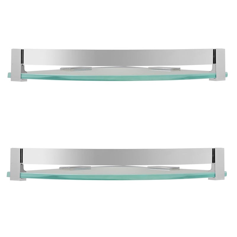 MOTIQO Royal Frosted Glass Corner Shelf for BathroomKitchenWall MountShelvesStorageMultipurpose 9X9 INCH Brass Railling FrostedPack02 - Image 3