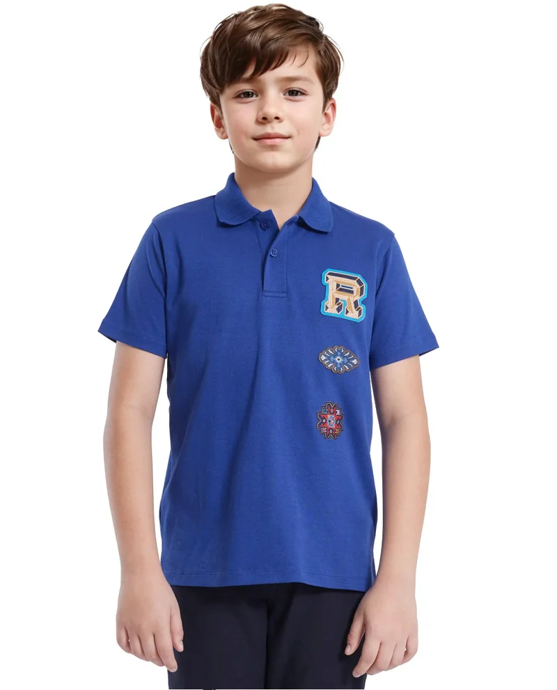 Rare Ones Rare Ones Kids Zyra Blue Cotton Half Sleeve Button Closure Printed Regular Fit Polo