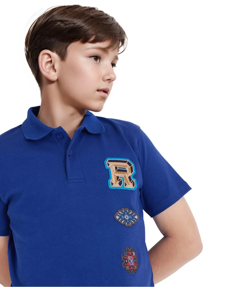 Rare Ones Rare Ones Kids Zyra Blue Cotton Half Sleeve Button Closure Printed Regular Fit Polo