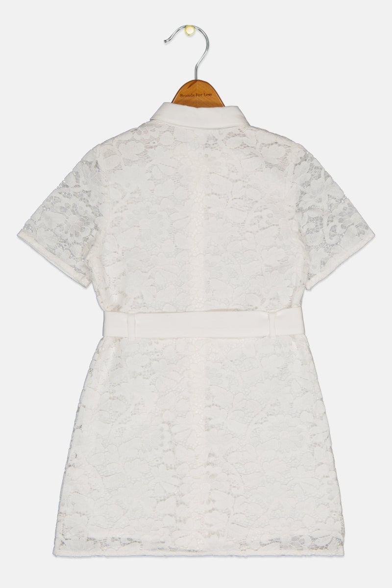 Michael Kors Kids Girl Textured Belted Dress, White - Image 3
