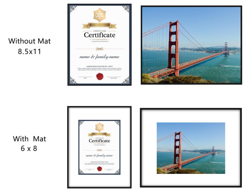 PEALSN 8.5 x 11 Picture Frame Set of 6  Display Pictures 6x8 with Mat or 8.5 x 11 Without Mat for Wall Mounting Display  Photo Frames Collage for Wall Decor  Black. - Image 5