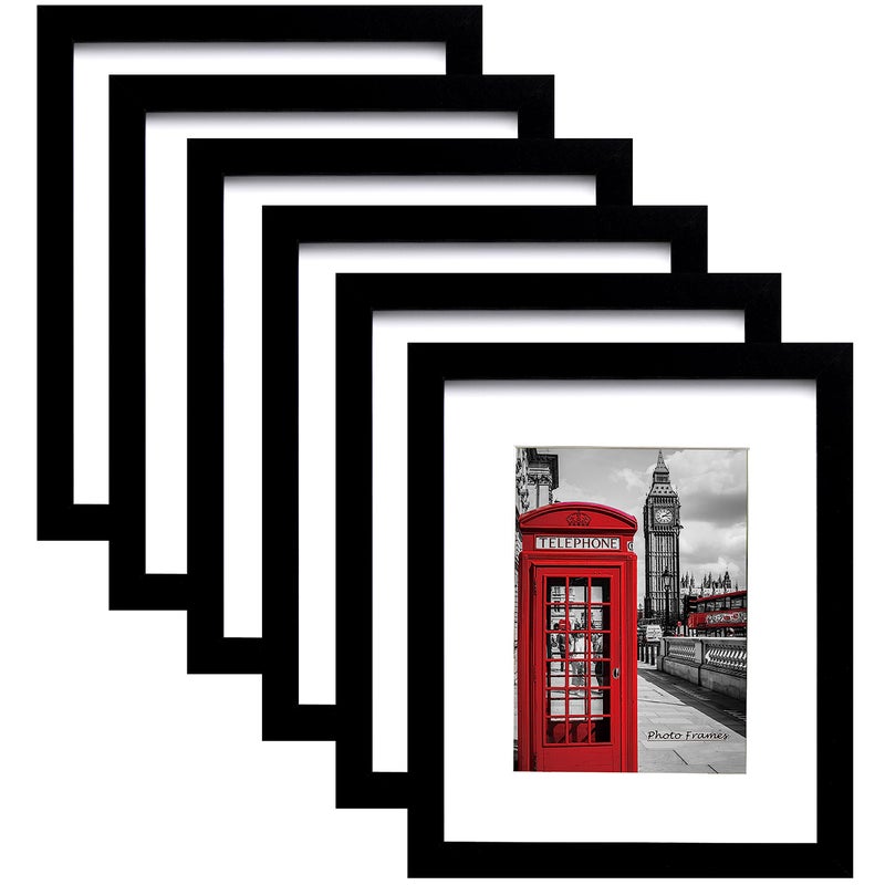 PEALSN 8.5 x 11 Picture Frame Set of 6  Display Pictures 6x8 with Mat or 8.5 x 11 Without Mat for Wall Mounting Display  Photo Frames Collage for Wall Decor  Black. - Image 1