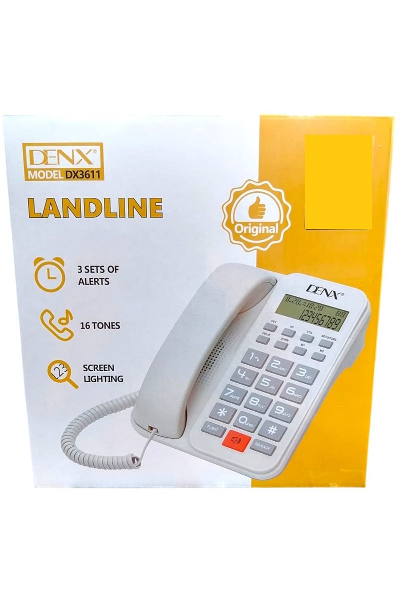 Denx Landline Phone – Model DX3611 | Backlit Display, 16 Ringtones, 3 Alarm Settings, User-Friendly Design with Large Buttons for Easy Operation - Image 2