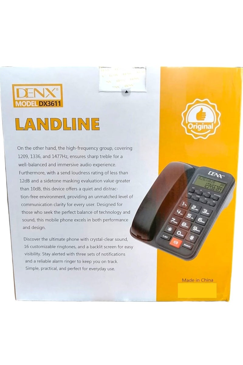 Denx Landline Phone – Model DX3611 | Backlit Display, 16 Ringtones, 3 Alarm Settings, User-Friendly Design with Large Buttons for Easy Operation - Image 3