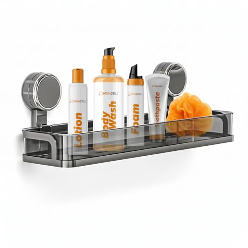 NEVADRILL Shower Caddy Wall Mounted, Easy Twist & Lock Vacuum Grip with Adhesive Base, No Drill Bathroom Shelf Organizer for Shampoo, Soap & Toiletries – Space-Saving Design (1-Pack) (Black, 40 CM) - Image 1