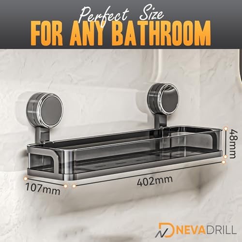 NEVADRILL Shower Caddy Wall Mounted, Easy Twist & Lock Vacuum Grip with Adhesive Base, No Drill Bathroom Shelf Organizer for Shampoo, Soap & Toiletries – Space-Saving Design (1-Pack) (Black, 40 CM) - Image 2