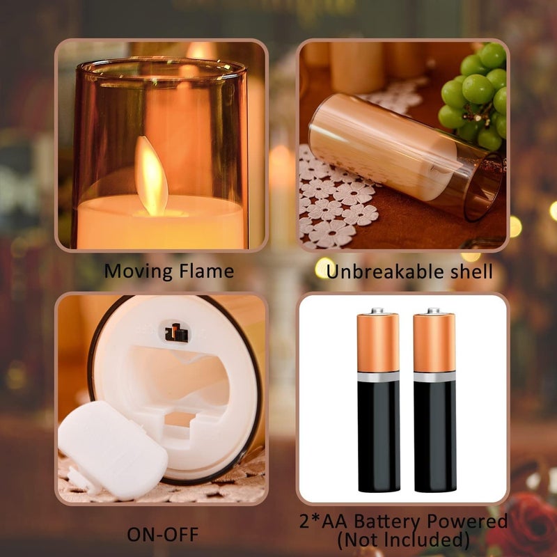 LTETTES Flickering Flameless LED Candles | Battery Operated Acrylic Fiber Pillars | Remote Control with Timer | Gold Set of 9 (D-2.3" x H-5.5", 6.5", 7.5") | Safe Decorative Lighting - Image 5
