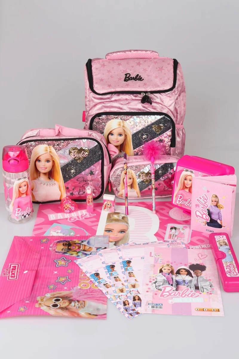 Barbie Dekomus Licensed Mysterious Sparkles Collection Full + Full "college" School, Lunch and Pencil Bag, Water Bottle, Lunch Box and Stationery School Set