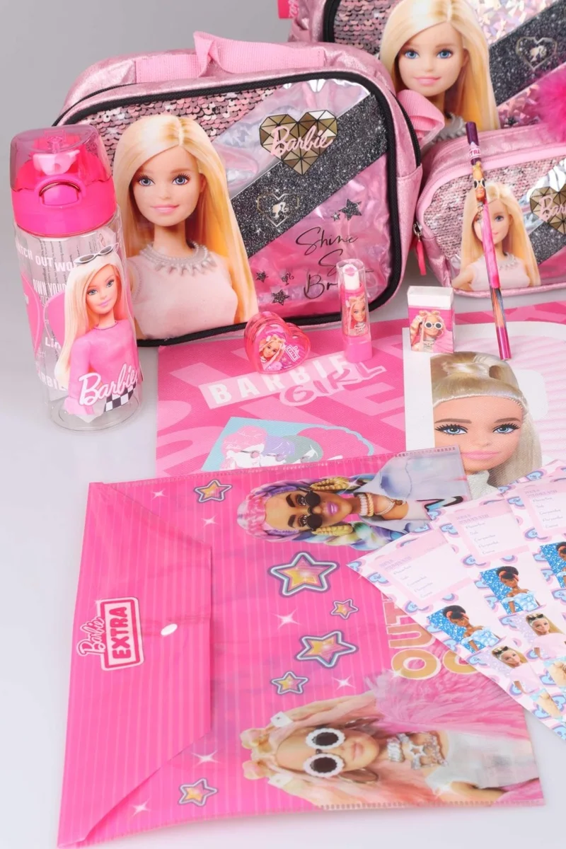 Barbie Dekomus Licensed Mysterious Sparkles Collection Full + Full "college" School, Lunch and Pencil Bag, Water Bottle, Lunch Box and Stationery School Set
