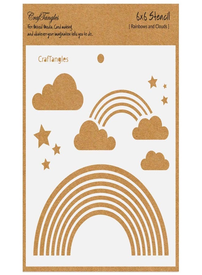 CrafTangles Art and Craft Stencil - Rainbows and Clouds, 6x6 inch, Reusable, use for DIY Painting on Canvas, Fabric, Cloth, Paper, Glass, Furniture, Wall, Mixed Media and Decoupage, 1Pc, CTCS89