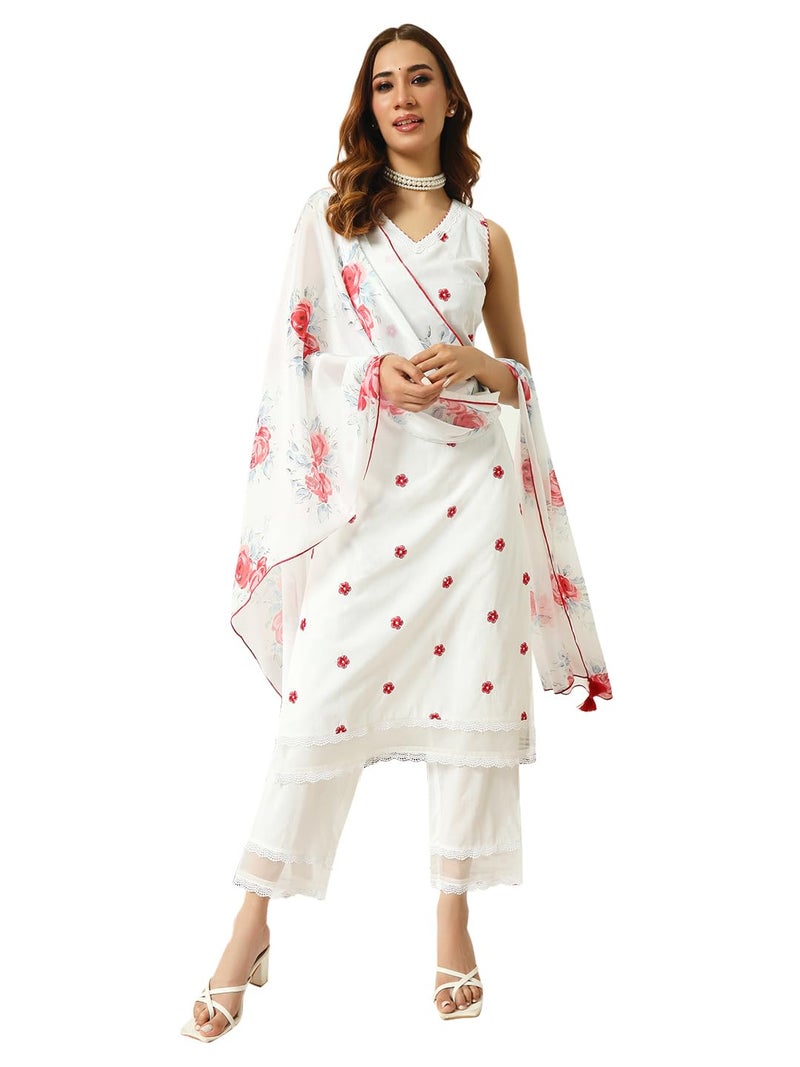 FIORRA Women's Cotton Straight Kurta Pant With Dupatta - Image 1