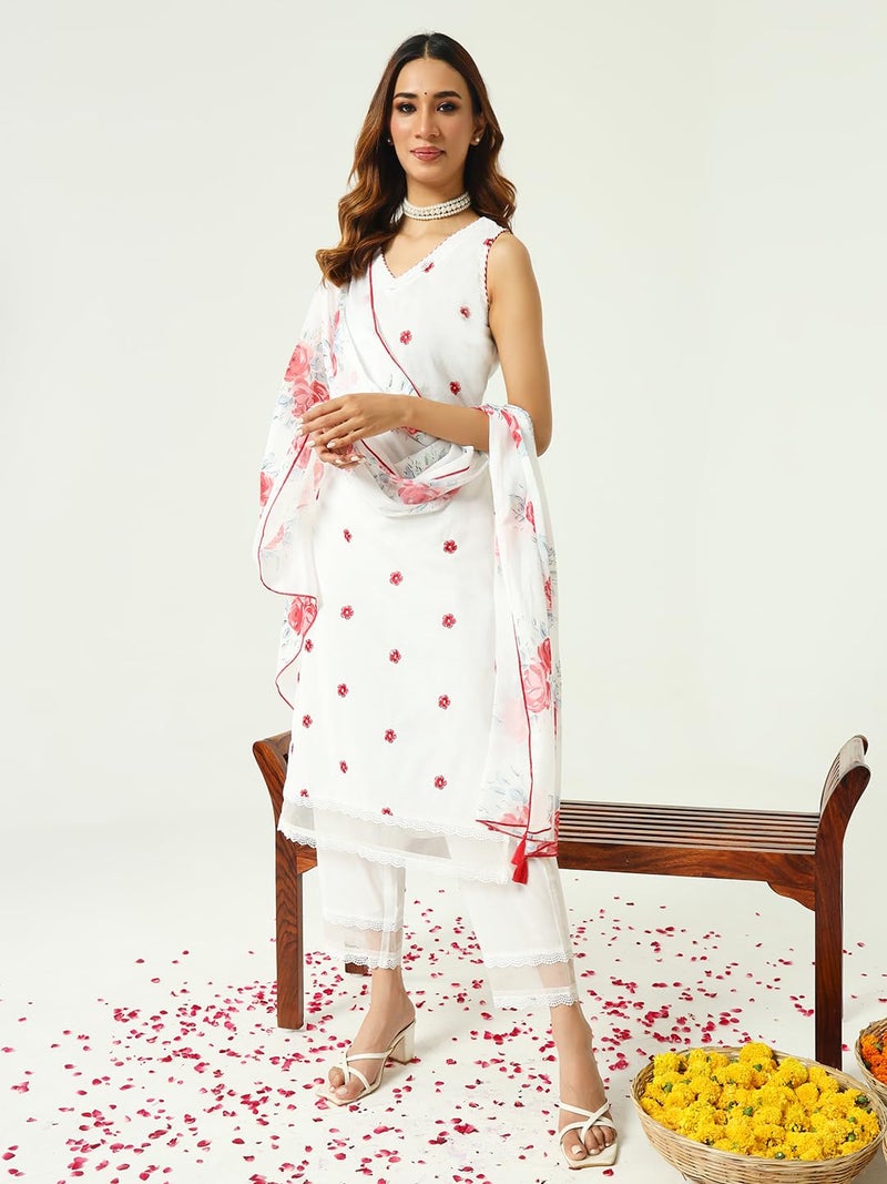 FIORRA Women's Cotton Straight Kurta Pant With Dupatta - Image 4