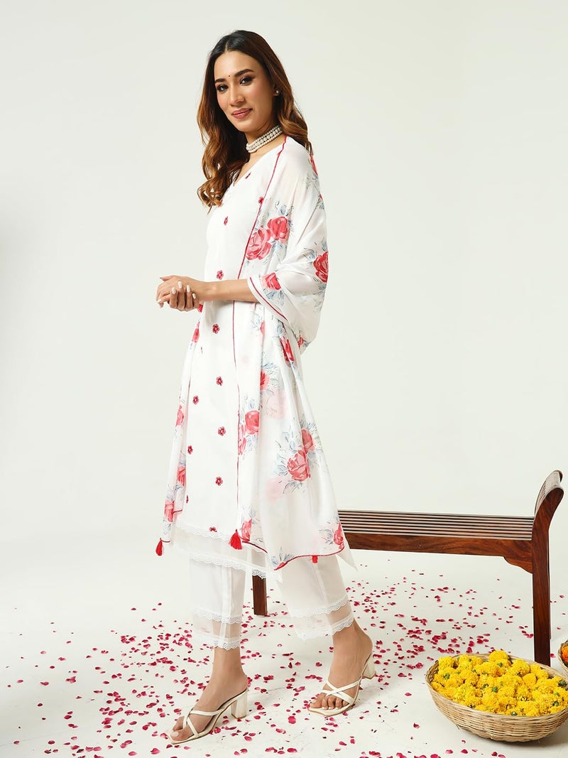 FIORRA Women's Cotton Straight Kurta Pant With Dupatta - Image 2