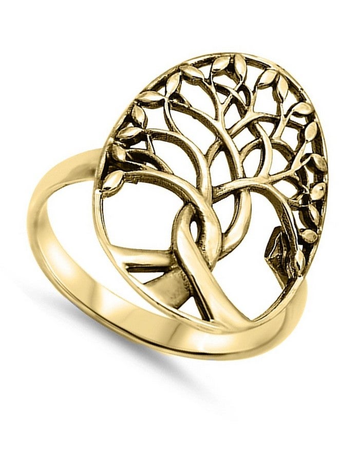 Sac Silver Oxidized Yellow Goldtone Tree Of Life Ring .925 Sterling Silver Band Size 12 - Image 2