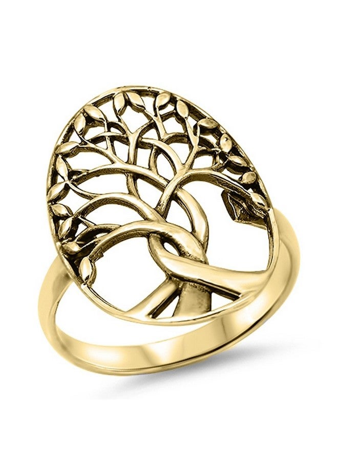 Sac Silver Oxidized Yellow Goldtone Tree Of Life Ring .925 Sterling Silver Band Size 12 - Image 1