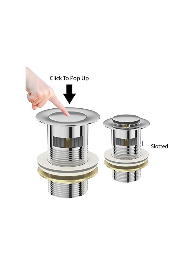 The Bros Slotted Pop Up Sink Plug in Chrome Finish, Strainer Accessories Basin Sink Waste, Modern Bathroom Sink Waste Plug with Overflows - Image 5