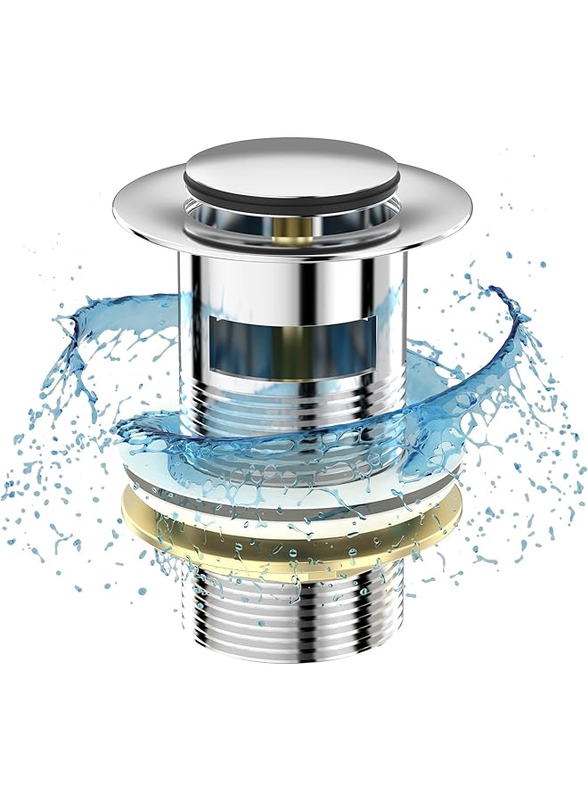 The Bros Slotted Pop Up Sink Plug in Chrome Finish, Strainer Accessories Basin Sink Waste, Modern Bathroom Sink Waste Plug with Overflows - Image 1