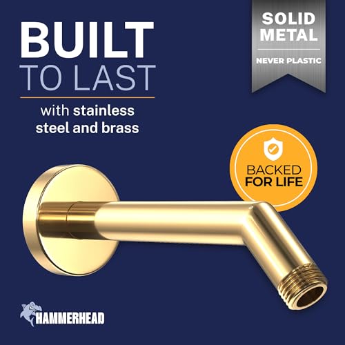 HammerHead Showers HammerHead Solid Metal Shower Arm and Flange 75 Inch 304 Stainless Steel Extension Pipe Universal Shower Head Arm with Flange and Locking Screw Polished Brass - Image 3