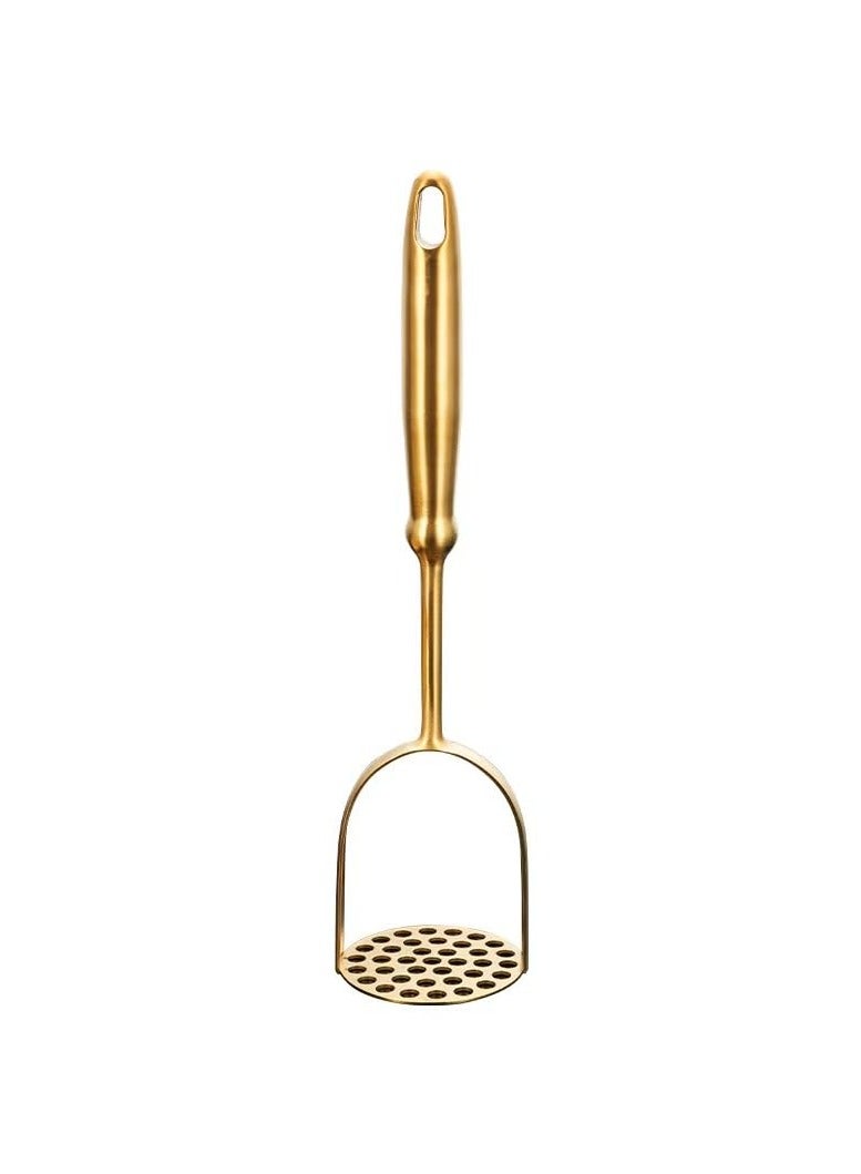 Golden Potato Masher Stainless Steel Heavy Duty Ergonomic Handle for Mashed Potatoes Avocado Ground Beef & Beans Dishwasher Safe Kitchen Tool (Round Style Short Handle)  - Image 1